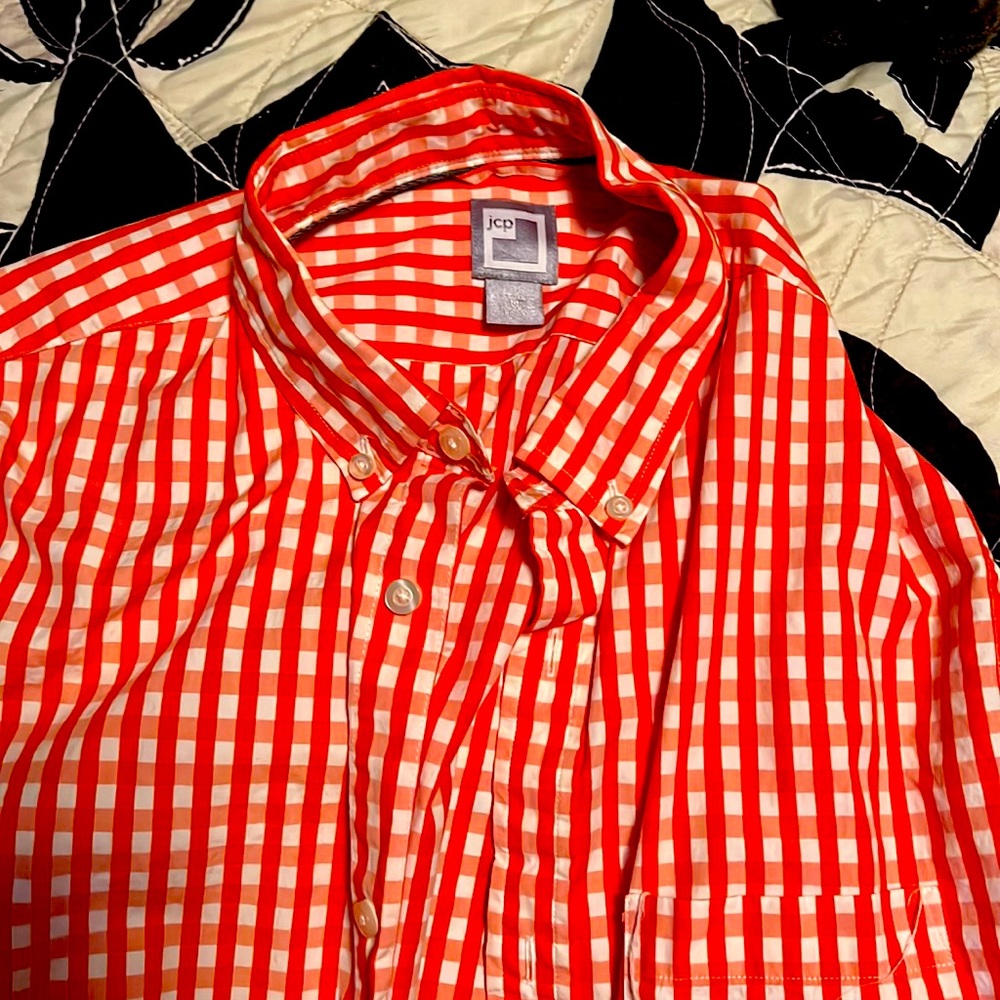 Orange checked long sleeve dress shirt